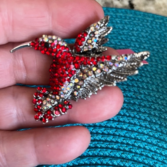 Rare! NWT Betsey Johnson Red Silver Rhinestone Hummingbird or Pendant - Picture 4 of 9